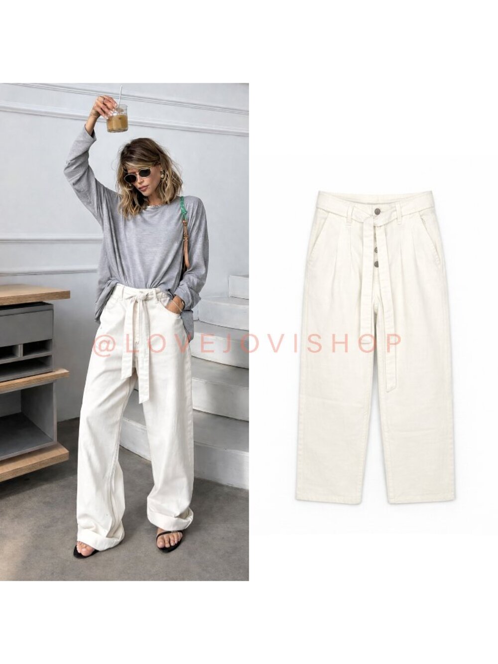 Jeans | Wide Leg | NWT Forever 21 Cream Pleated w/ Belt | 14" High Rise | Baggy